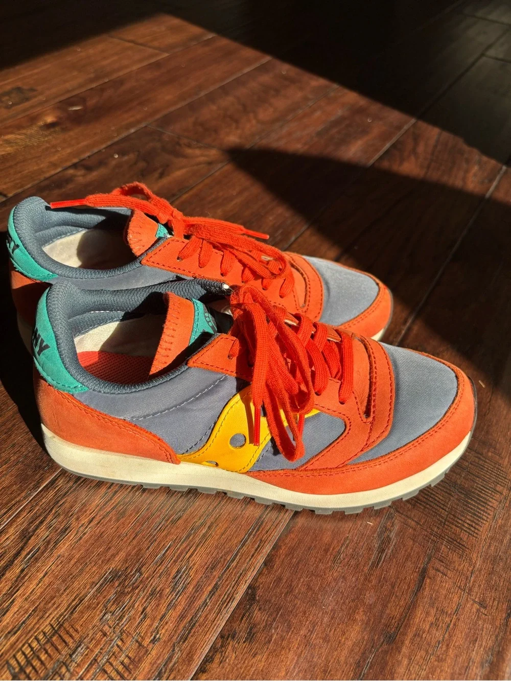 Saucony Color-Block Lace-Up Sneakers in Orange, Navy & Yellow Men Sz 5.5